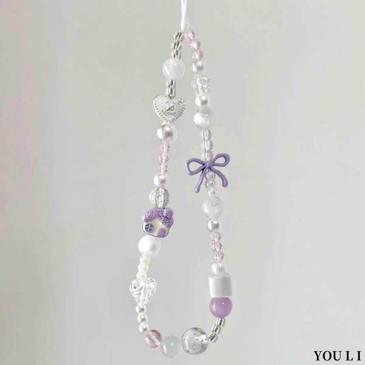 紫色小房子手机链手工珠串链条手腕挂饰相机挂绳高级感挂件女挂链