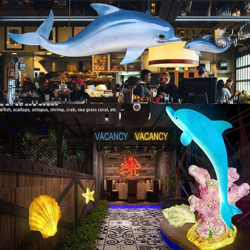 发光仿真海豚雕塑海洋馆摆件户外公园林学校喷泉动物灯模型装饰品
