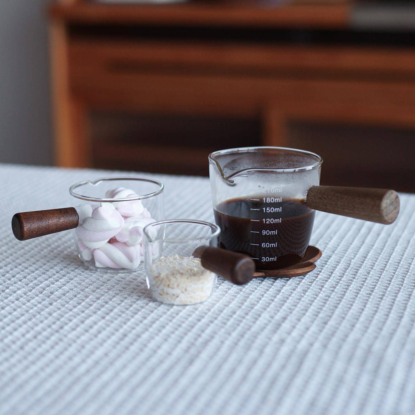 木柄玻璃小奶盅带刻度奶罐咖啡萃取杯倒奶壶迷你西餐酱汁盅量杯