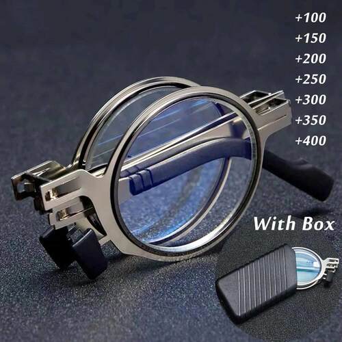 Portable Folding reading glasses for men Metal Round Square