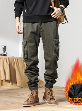 Men's thick leg binding multi pocket work pants with