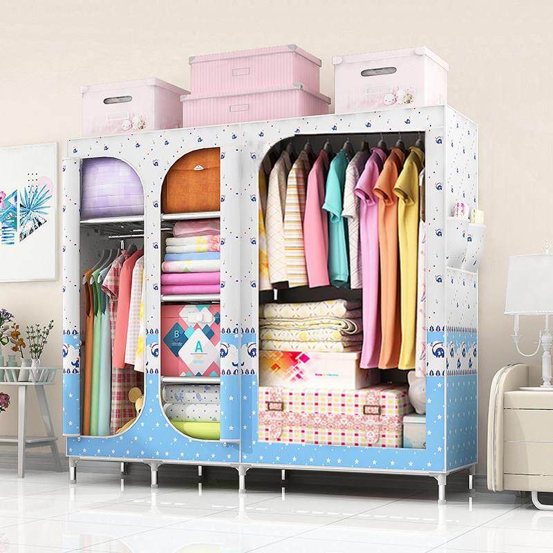 25简单的衣柜织物钢框架牛津布衣柜钢管加厚和加强单小全封闭拉炼