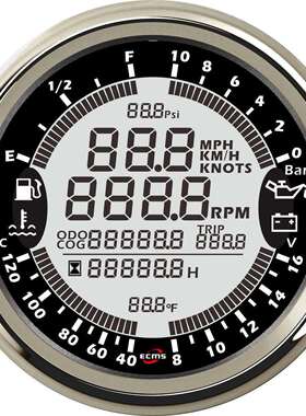 游艇船舶房车汽车改装车数显表六合一多功能仪表18-32V5Bar85毫米