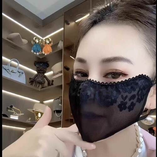 防晒口罩女抗UV蕾丝面罩透气女轻薄立体花朵骑行围脖户外面纱