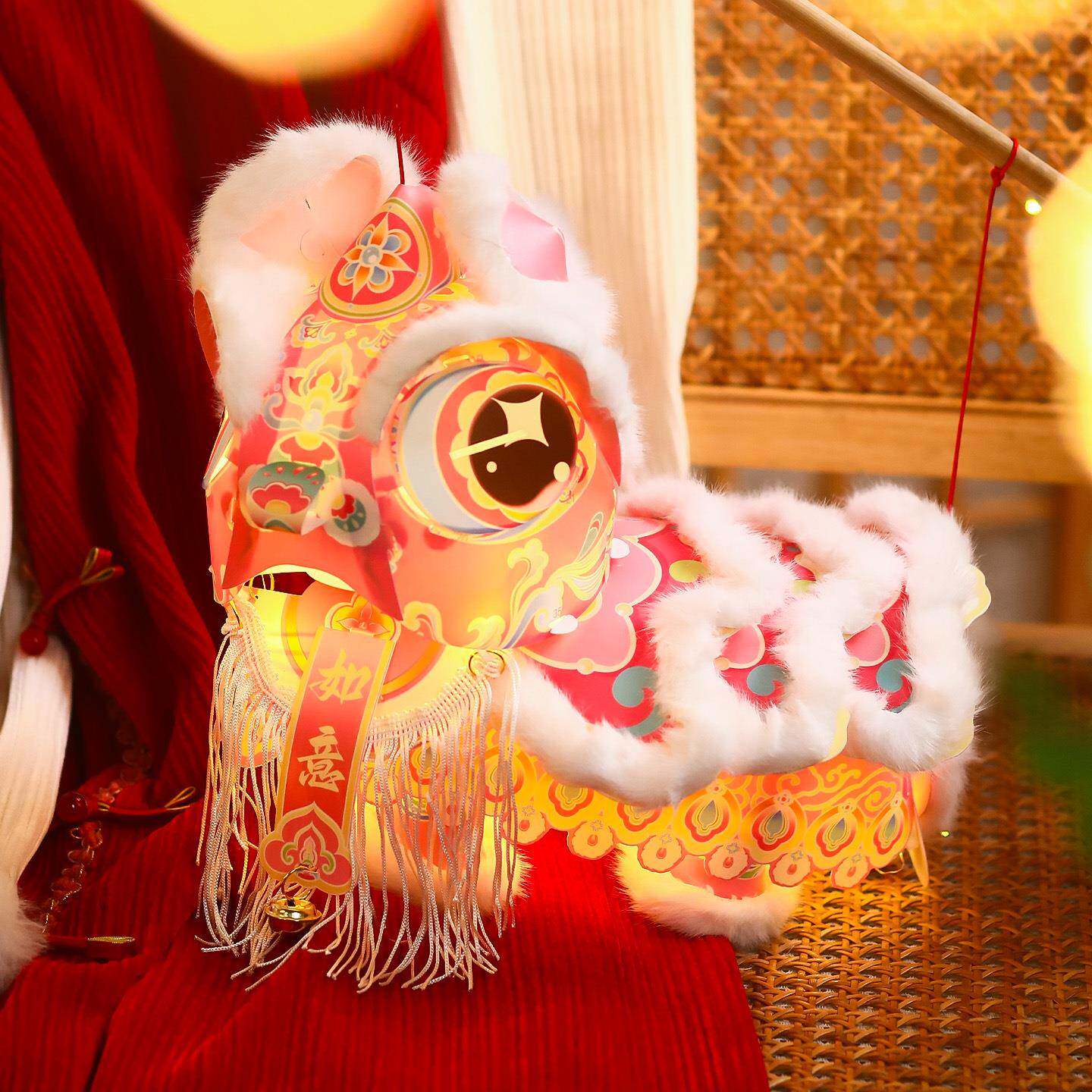 新年醒狮灯笼手工2026新款幼儿园儿童手提花灯过年摆摊小商品图片