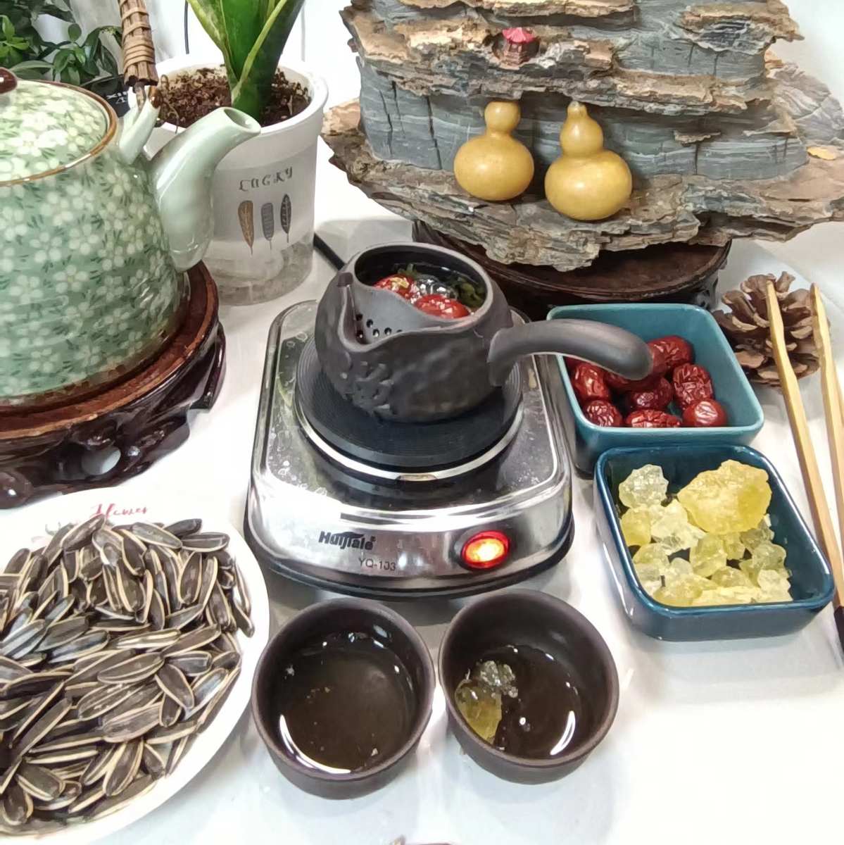 甘肃罐罐茶网红煮茶炉500瓦煮茶器电炉子烤枣配粗陶禅字罐套装