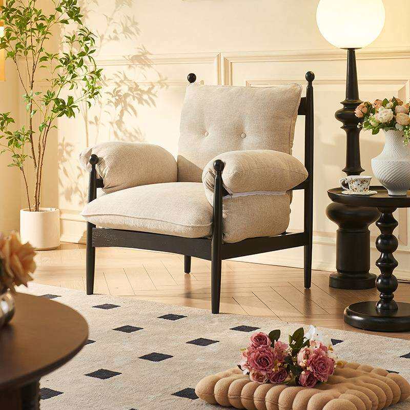 法式复古赤乌单人沙发椅客厅阳台中古风设计师靠背人布艺休闲椅子