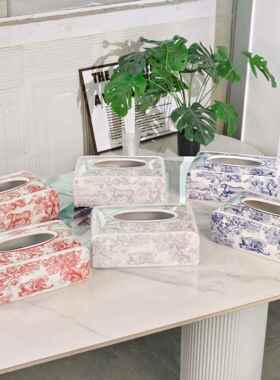 伊红蓝灰老纸巾盒居高端虎轻奢客厅茶几创意家HS-00008装饰品茹蓝