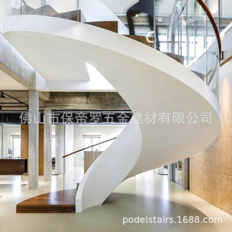 现代重型旋转钢木梯弧型微旋式斜爬梯阔架玻璃楼梯栏杆护栏扶手