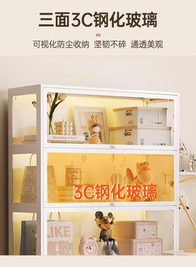 铁皮柜置MNF儿童柜展示展防尘书架物钢制玻璃家用示物带书柜铁皮