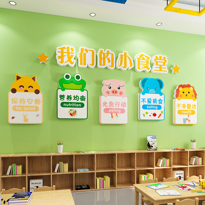 幼儿园环创食堂文化墙贴午托管班装饰小饭桌餐厅布置文明用餐标语