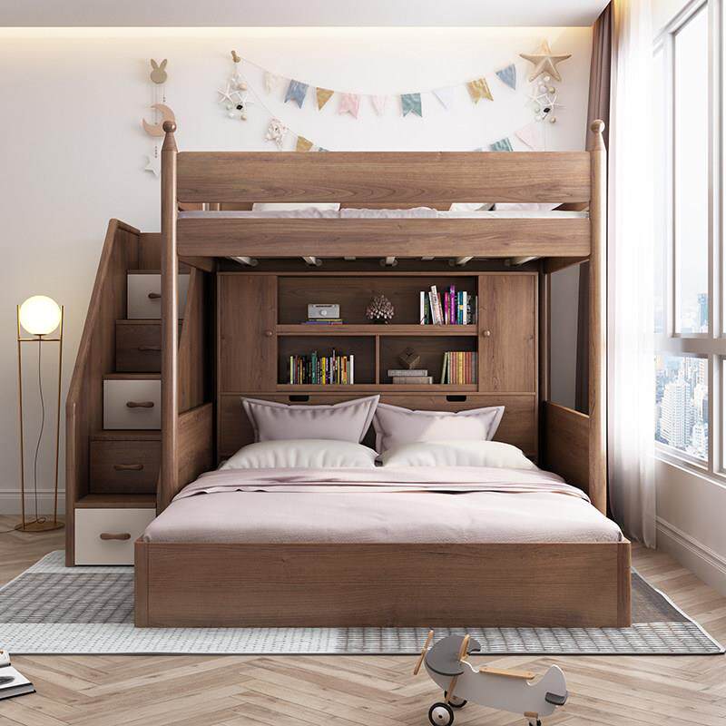 交错式上下床错位型高低床带书桌衣柜小户型上床下桌下空高架床