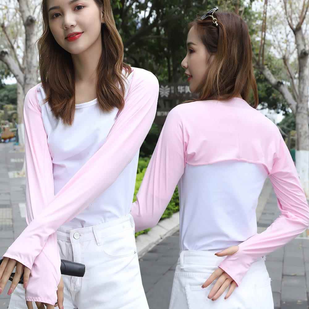 夏季冰丝防晒袖套宽松披肩连手女透气套袖骑行小坎肩长版防晒手套