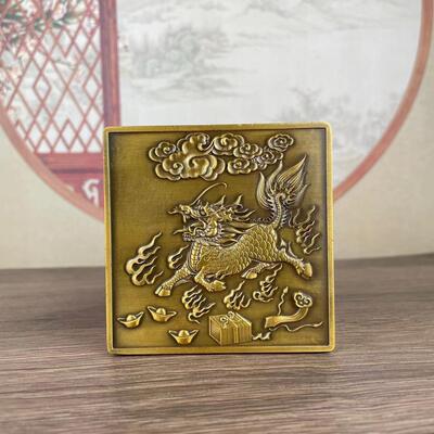 老物件古董文房器铜器带盖方形墨盒文房四宝老铜墨匣铜墨盒砚台