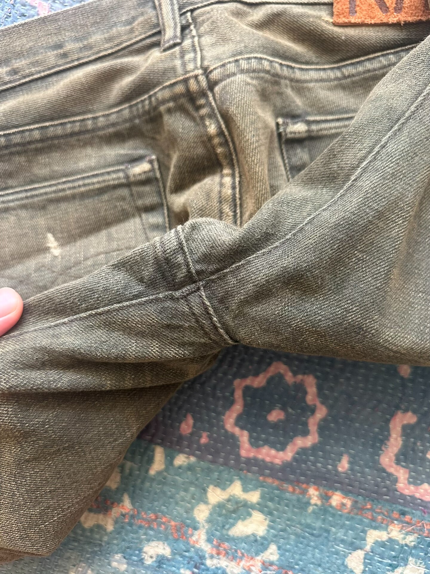 RRL Slim Fit Brownish-Green Distressed Jeans — back