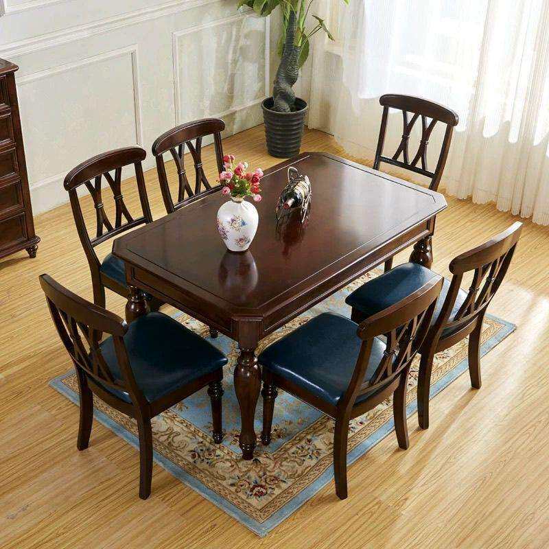 美式餐桌椅组合饭桌长方形吃饭桌子家用简约美式餐厅全实木餐桌
