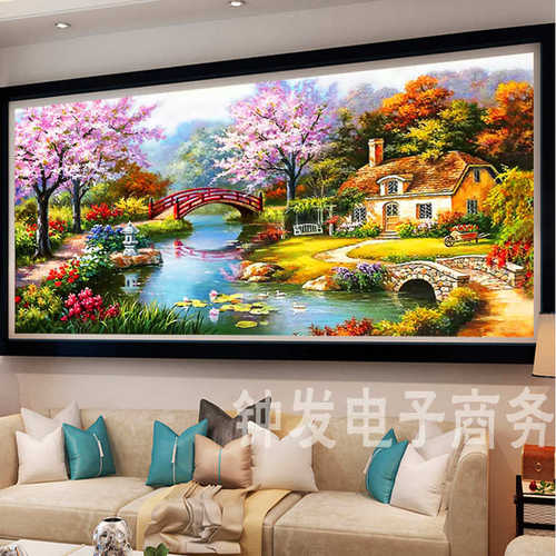 包邮印花十字绣客厅风景画梦幻家园新款大幅画花园小屋