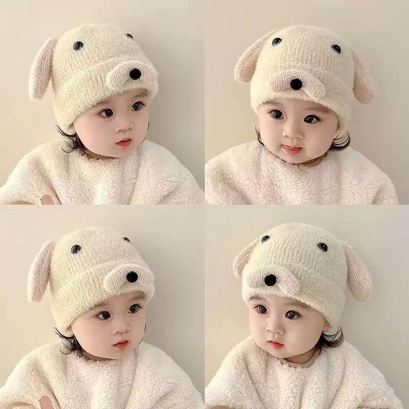 婴儿帽子秋冬款针织毛线帽婴幼儿冬季可爱超萌套头帽男宝宝护耳w