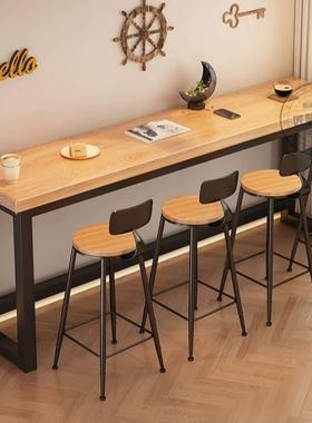 实木吧台高OBF脚桌长条桌椅组合靠墙酒吧桌窄子家用阳桌台休闲小