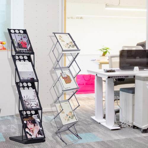 书报架黑色烤漆折叠款便携展会杂志架铁质资料架宣传广告展示架