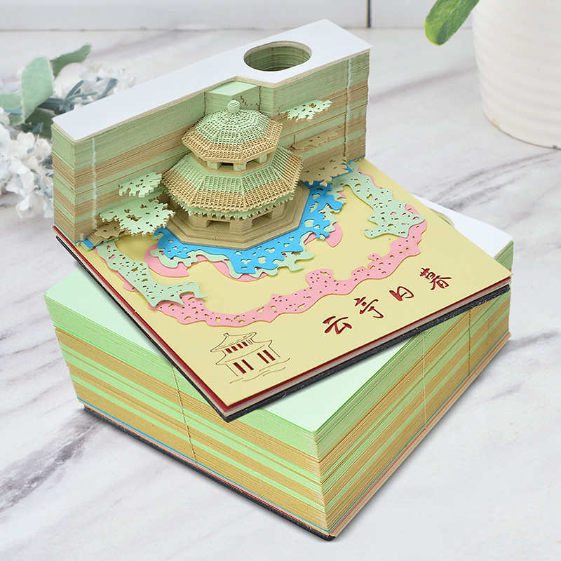 云亭日暮3d立体便签纸模型建筑艺术品手撕便宜创意网红纸雕便利贴