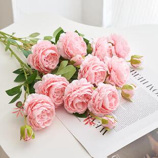 高档牡花丹真花花室内假花干绢花餐桌花玫瑰花花束摆设仿家居装饰