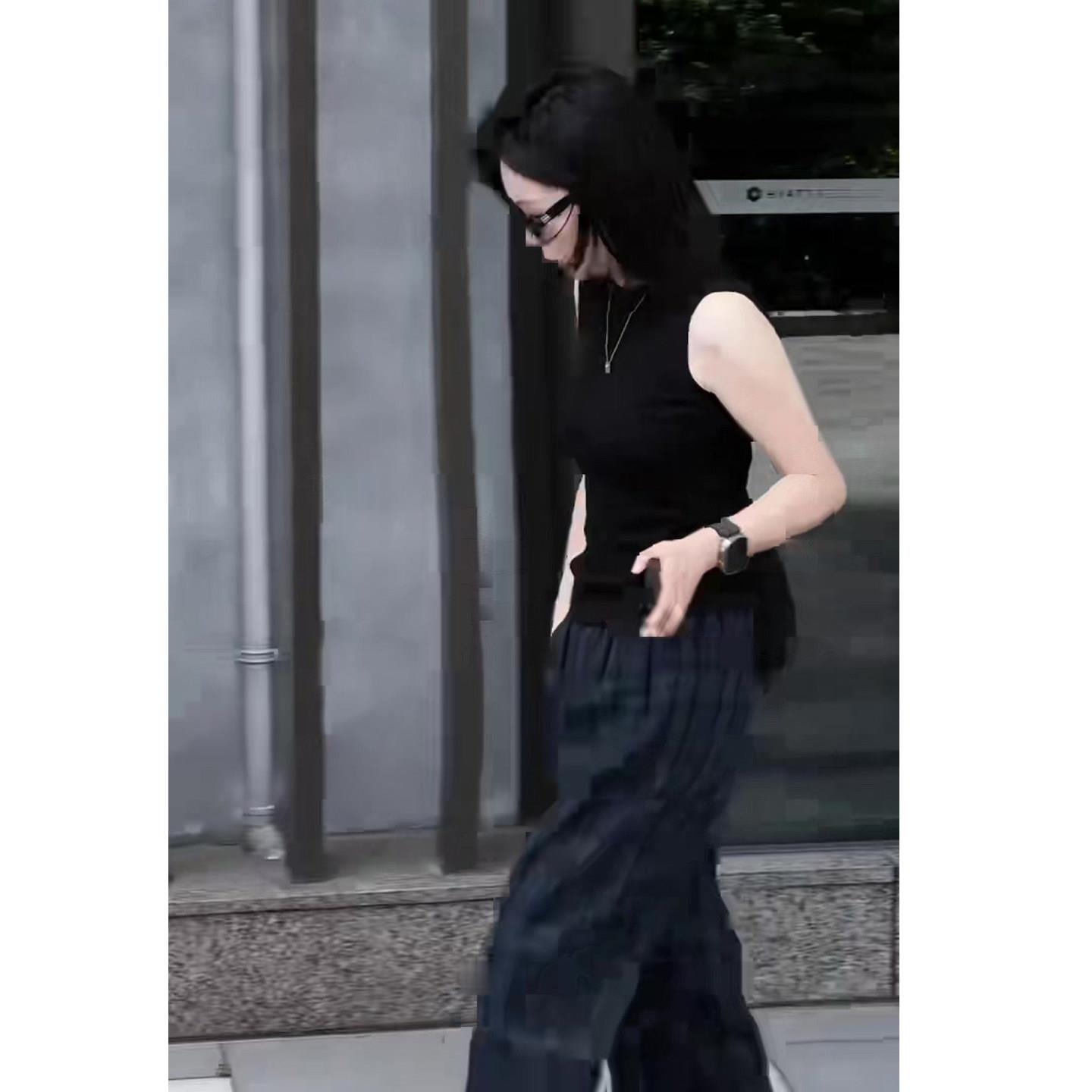 好货韩版休闲时尚套装女2026春季新款黑色背心+格纹阔腿裤网红两