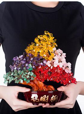 名旺水晶树 黄水晶摇钱树摆件家居酒柜装饰工艺品【厂家】