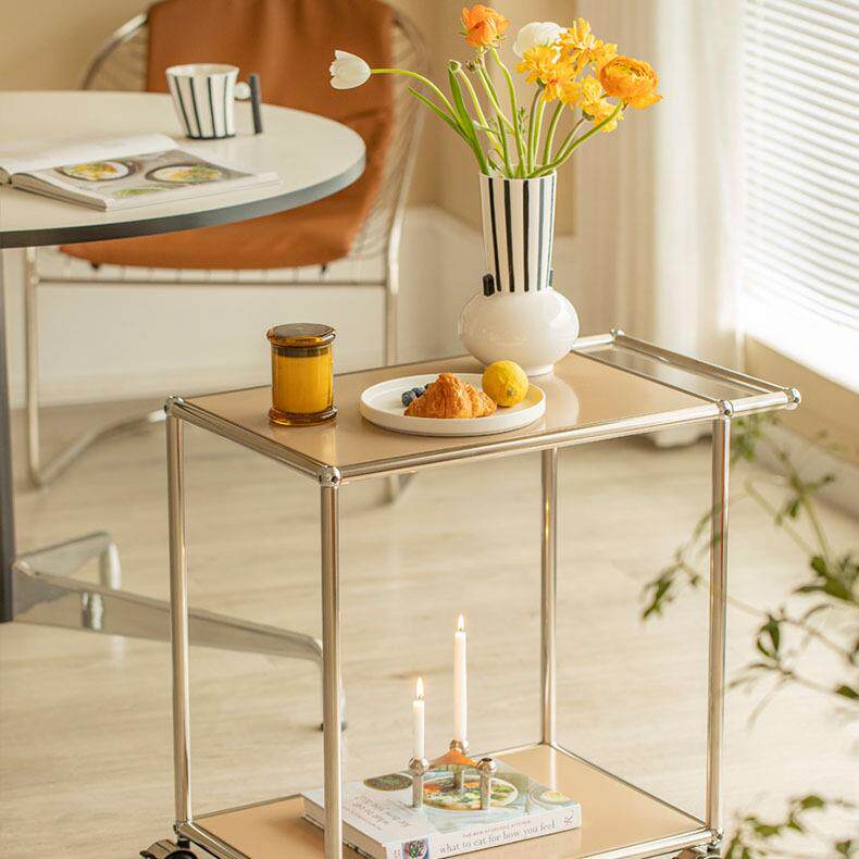 中古小茶几沙发金属边几客厅置物架现代简约不锈钢茶几移动小推车
