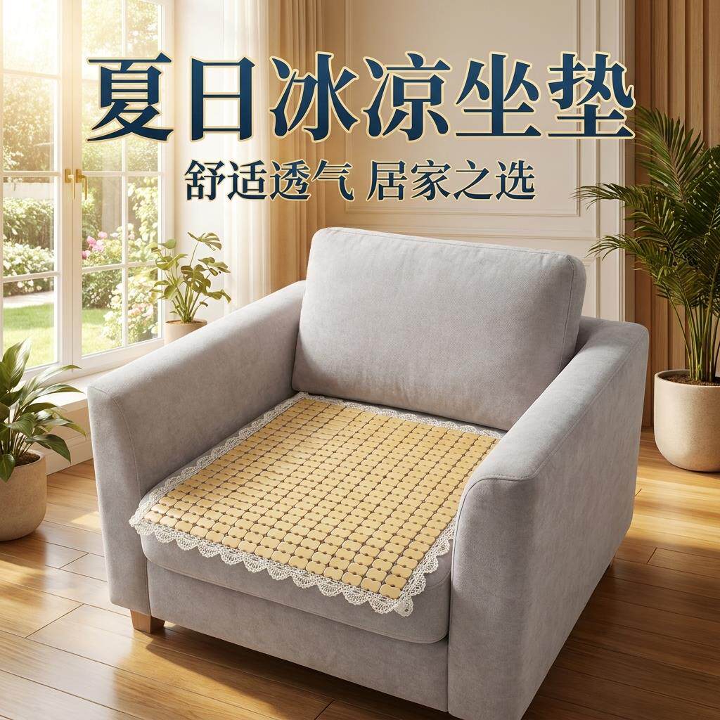 沙发垫单片竹席垫实木凉席坐垫专用防滑办公电脑椅子夏季席子透气