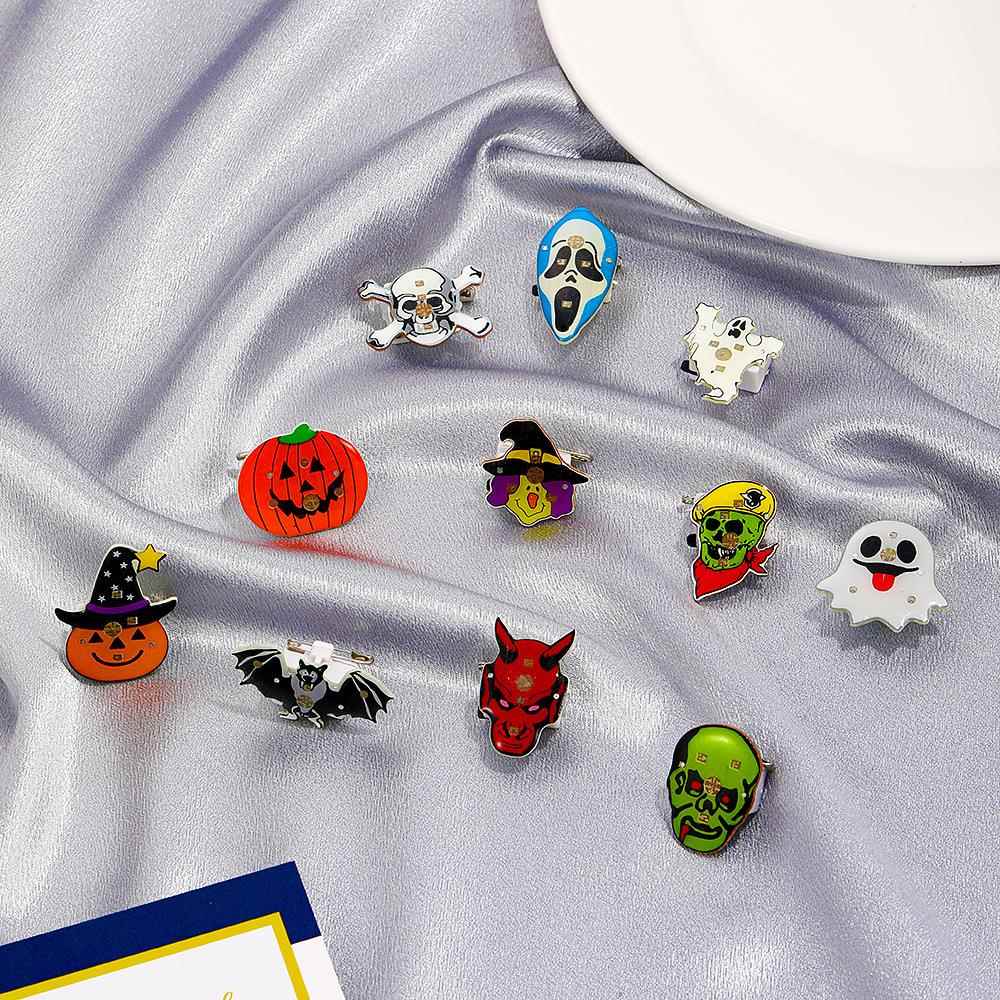 Halloween LED Glow Brooch Funny Ghost Bat Pumpkin Badge