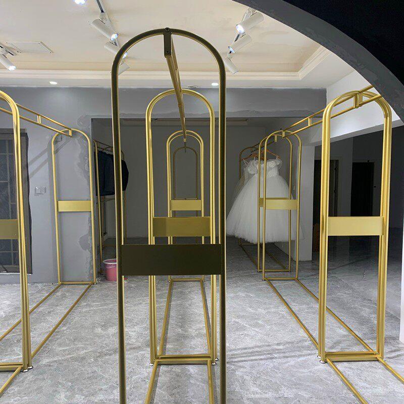 金色婚纱展示架落地式秀禾货架工作室礼服旗袍照相馆专用挂婚纱架
