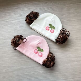 女宝宝帽子春秋棉婴儿胎帽可爱超萌小月龄帽子俏皮假头发帽新款