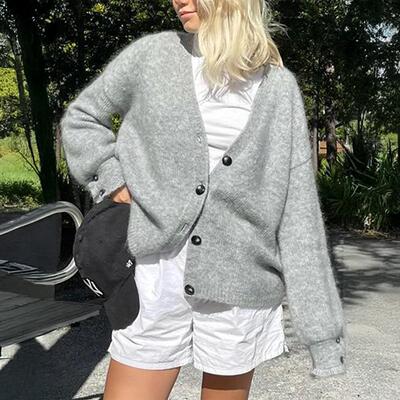 Womens Casual Knitwear Knit Cardigan V Neck Button Front