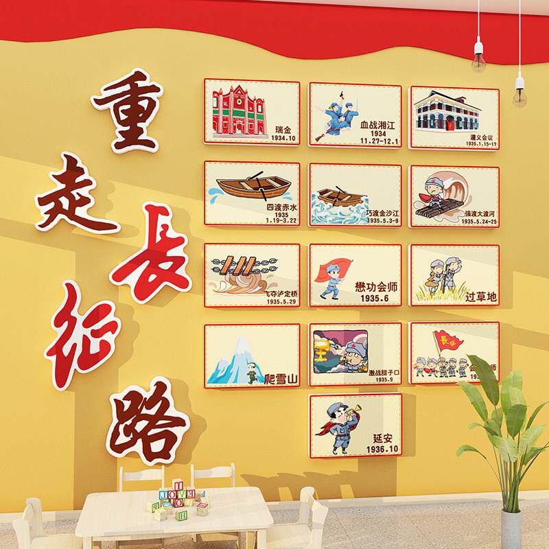 幼儿园环创红色主题文化墙面装饰图爱国庆节建党布置重走长征 征