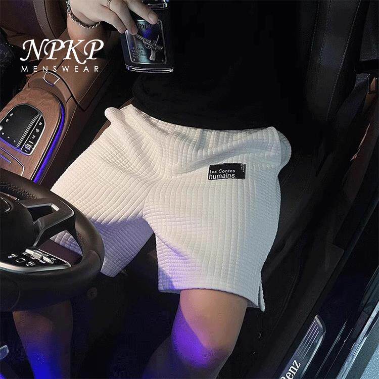 短裤男夏季2025新款华夫格宽松休闲运动裤美式潮流宽松帅气五分裤