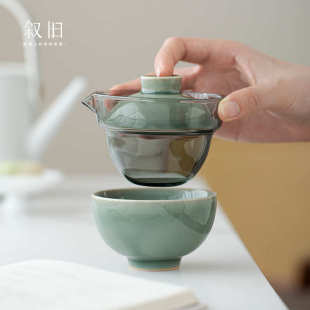 叙旧 包户外功夫茶杯 玻璃旅行茶具便携式 快客杯个人专用旅游套装