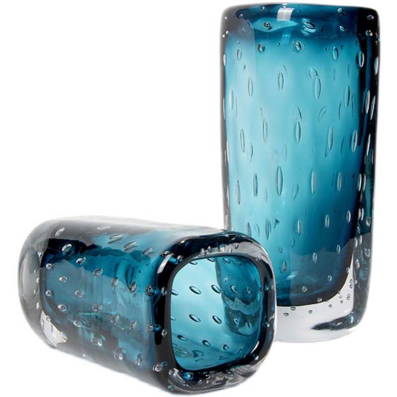 桌面客厅装饰品轻花瓶器花瓶气泡玻璃摆件插花卧室透明奢家居琉璃