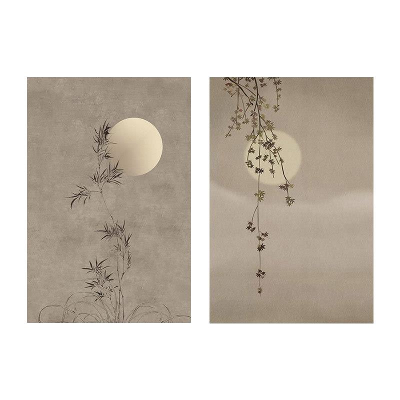 现代原木风装饰画茶室客厅玄关竹简约油画布无框日式民宿侘寂挂画