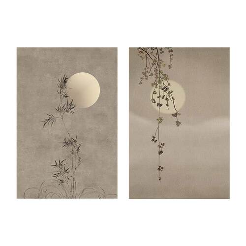 现代原木风装饰画茶室客厅玄关竹简约油画布无框日式民宿侘寂挂画