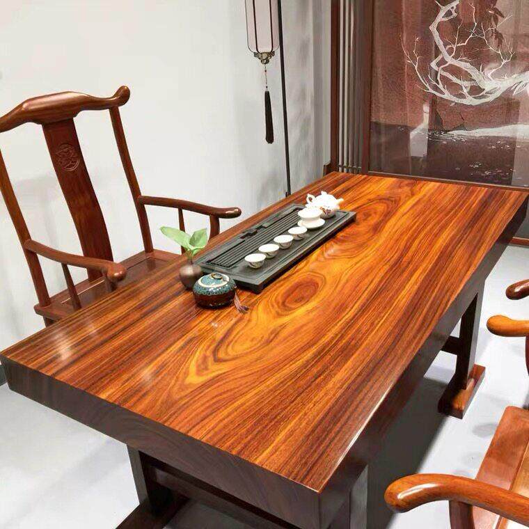 整块巴花原木奥坎实木大板茶桌红木办公老板桌茶台茶板桌椅整板桌