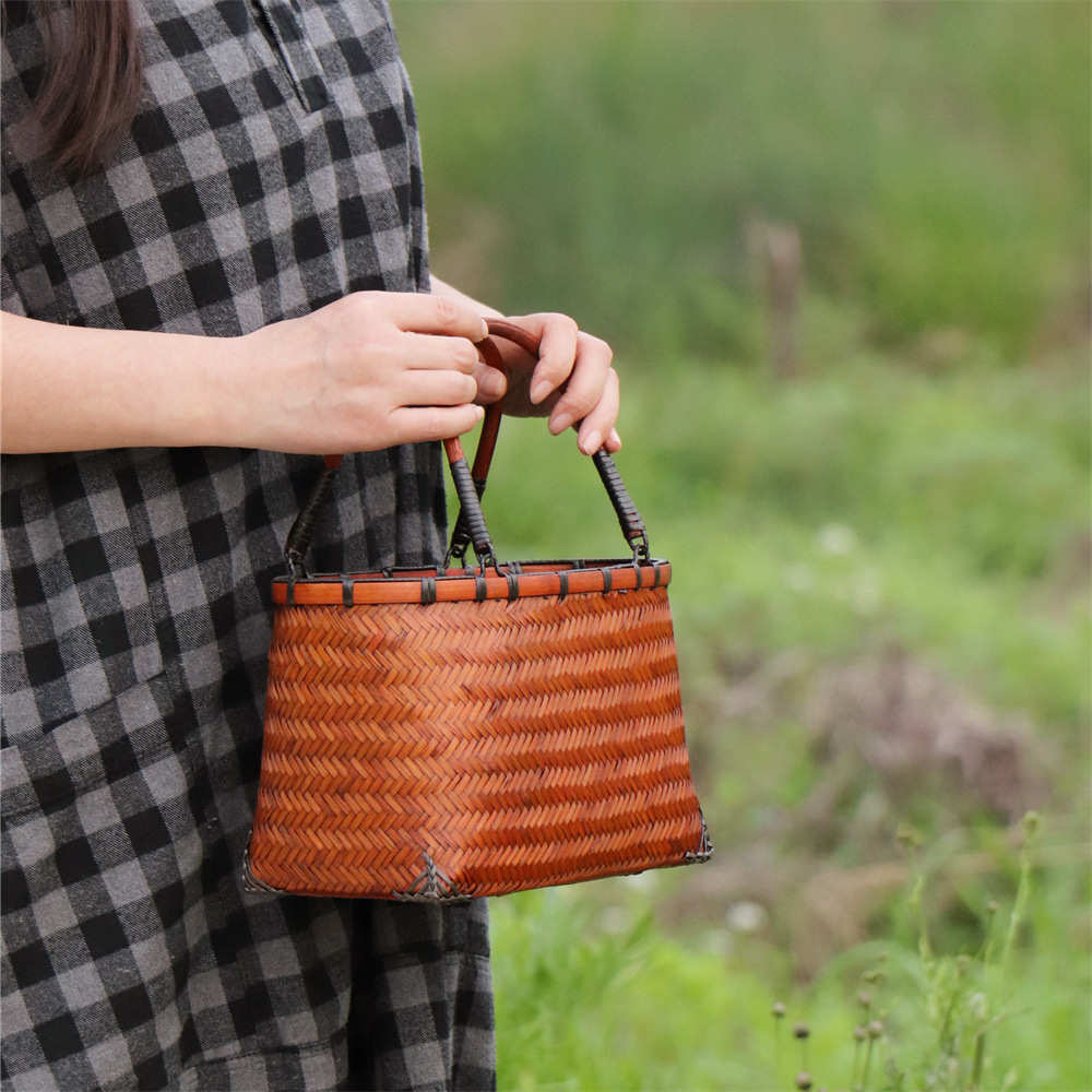 竹制收纳做七月工艺品女式包 竹编日式七手工编织旧沙滩包包