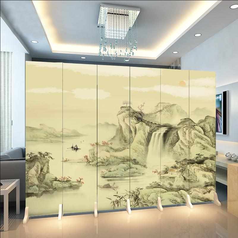 新中式折叠屏风酒店茶室遮挡入户玄关家用移动隔断背景墙办公折屏