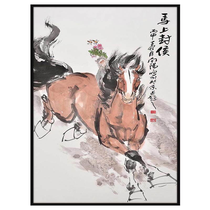 马上封侯入户玄关装饰画中式客厅书房办公室挂画高档大气走廊壁画