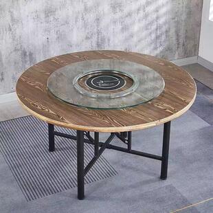 火锅桌实木大圆桌电磁炉一体桌面商用家用吃饭桌可折叠带转盘餐桌