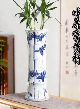 景德镇陶瓷器手绘青花中式水养插花富贵竹花瓶客厅玄关办公室摆件