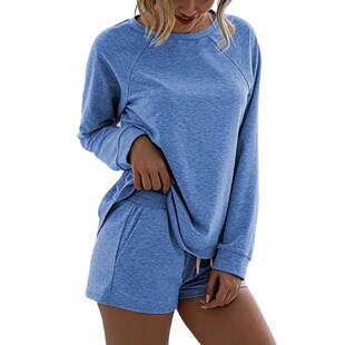 Women's Solid Raglan Sleeve Tee & Drawstring Waist Shorts