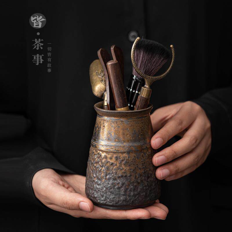 新款直销鎏金茶道六君子套装中式功夫茶具配件黑檀木纹茶针茶夹子