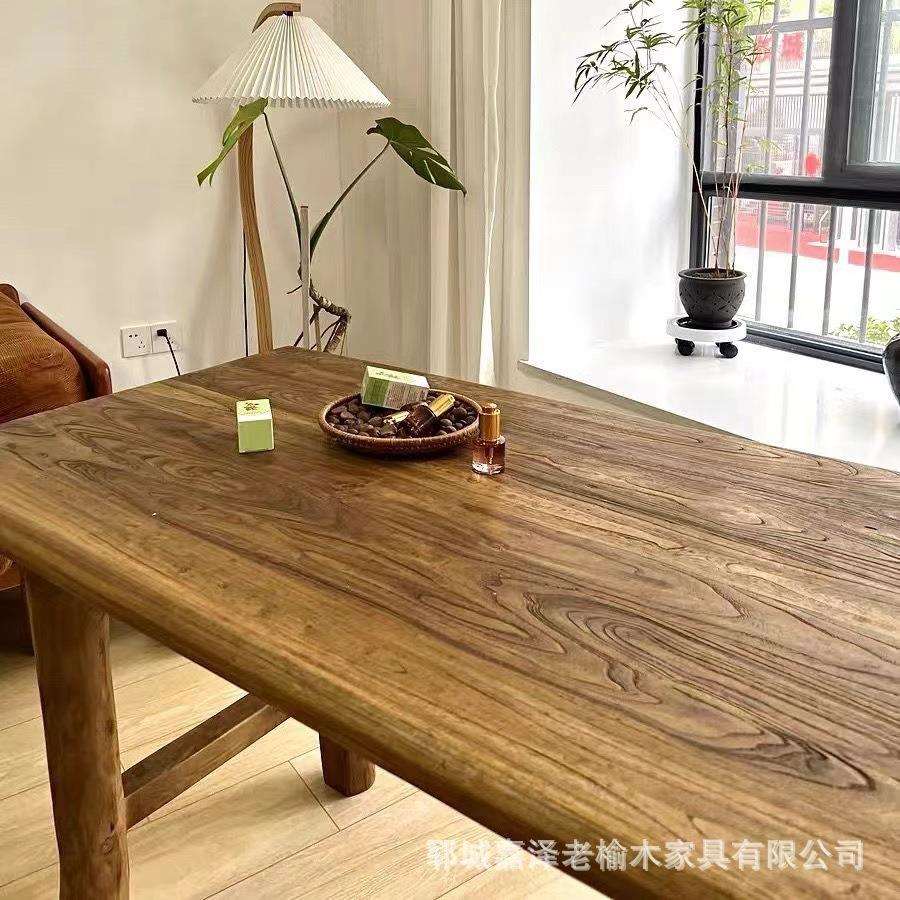 老榆木实木餐桌复古茶桌家用餐桌实木吧台电脑桌书桌民宿饭店桌