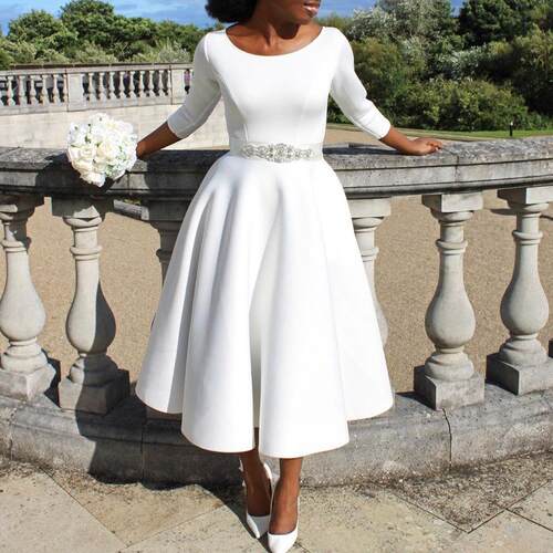 Seven Sleeve Round Neck Slim Dress Swing Skirt Women
